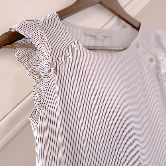Loft Petite Ruffle Sleeved Black & White Pin Striped Blouse - Picture 3 of 6